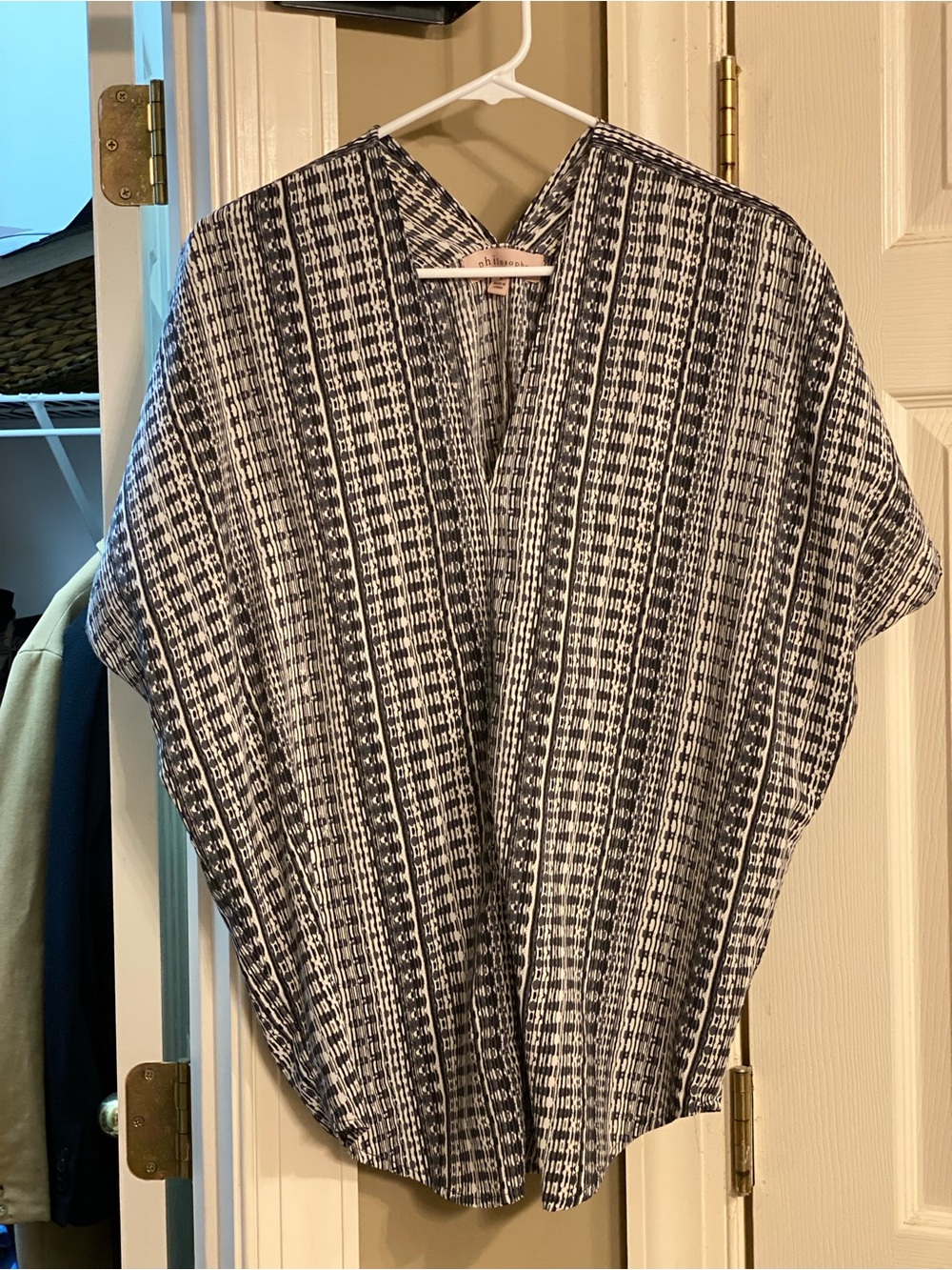 Philosophy Navy and White Patterned Poncho Style shirt